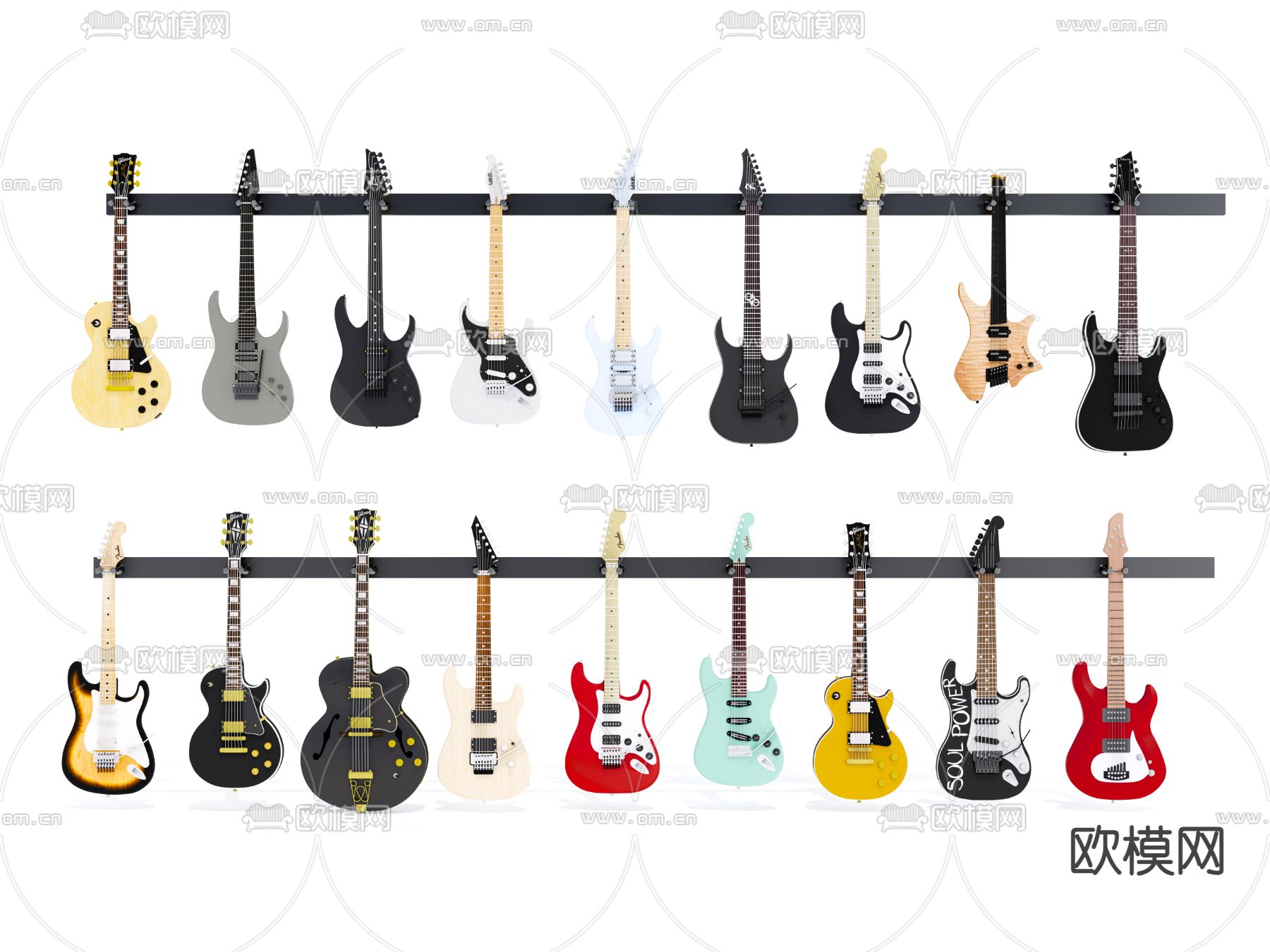 吉他乐器su模型下载（渲染图1）