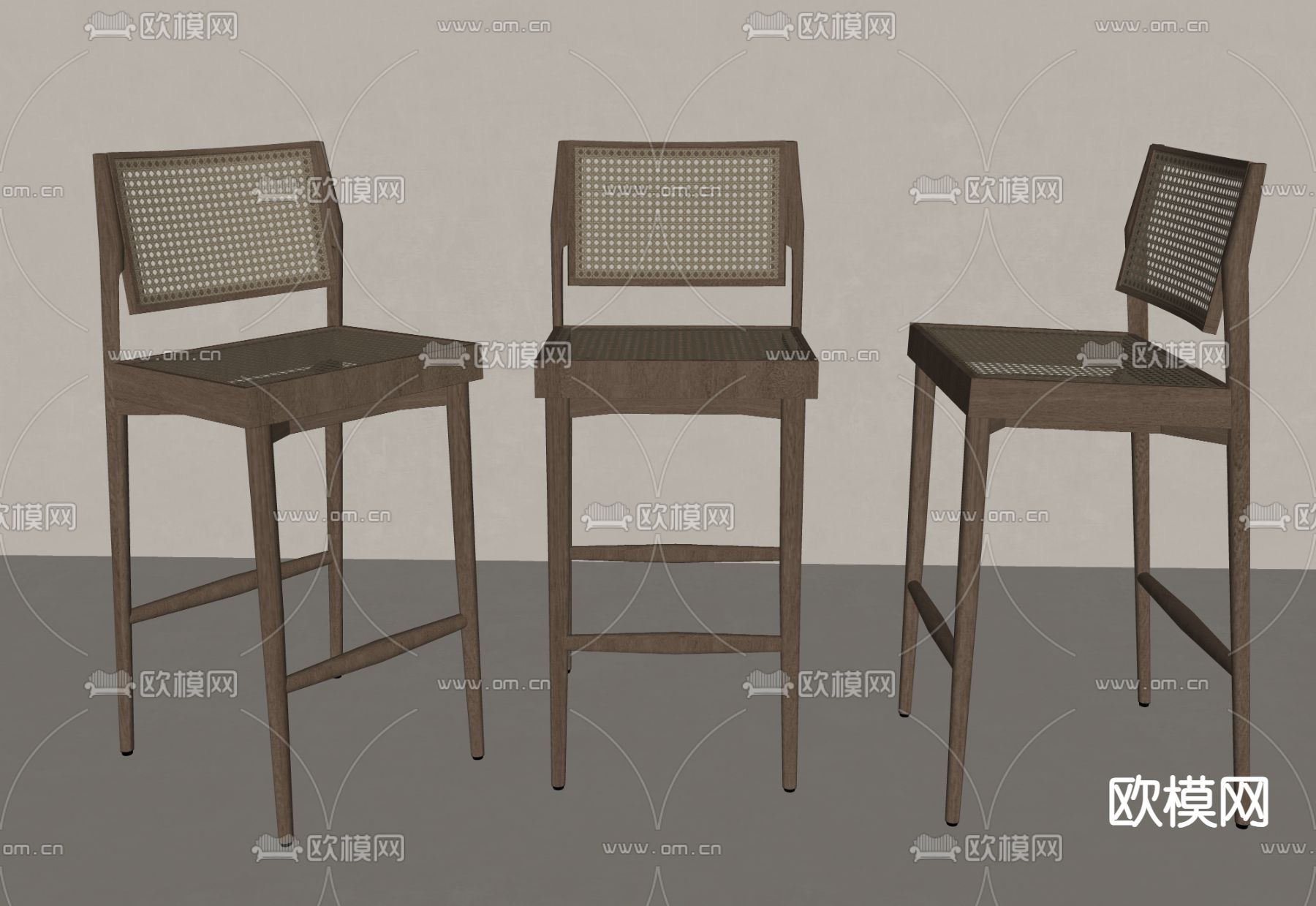 侘寂风吧台椅su模型下载（渲染图2）