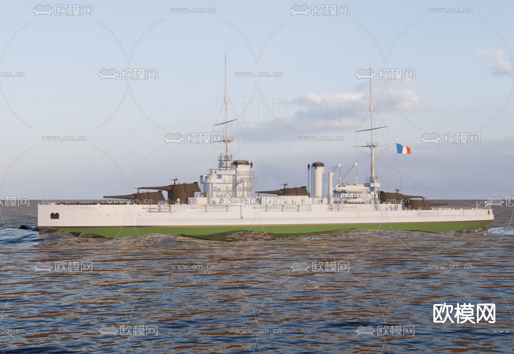 法国军舰 老式战列舰su模型下载（渲染图3）