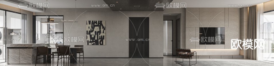 现代客厅 餐厅3d模型下载(渲染图5)