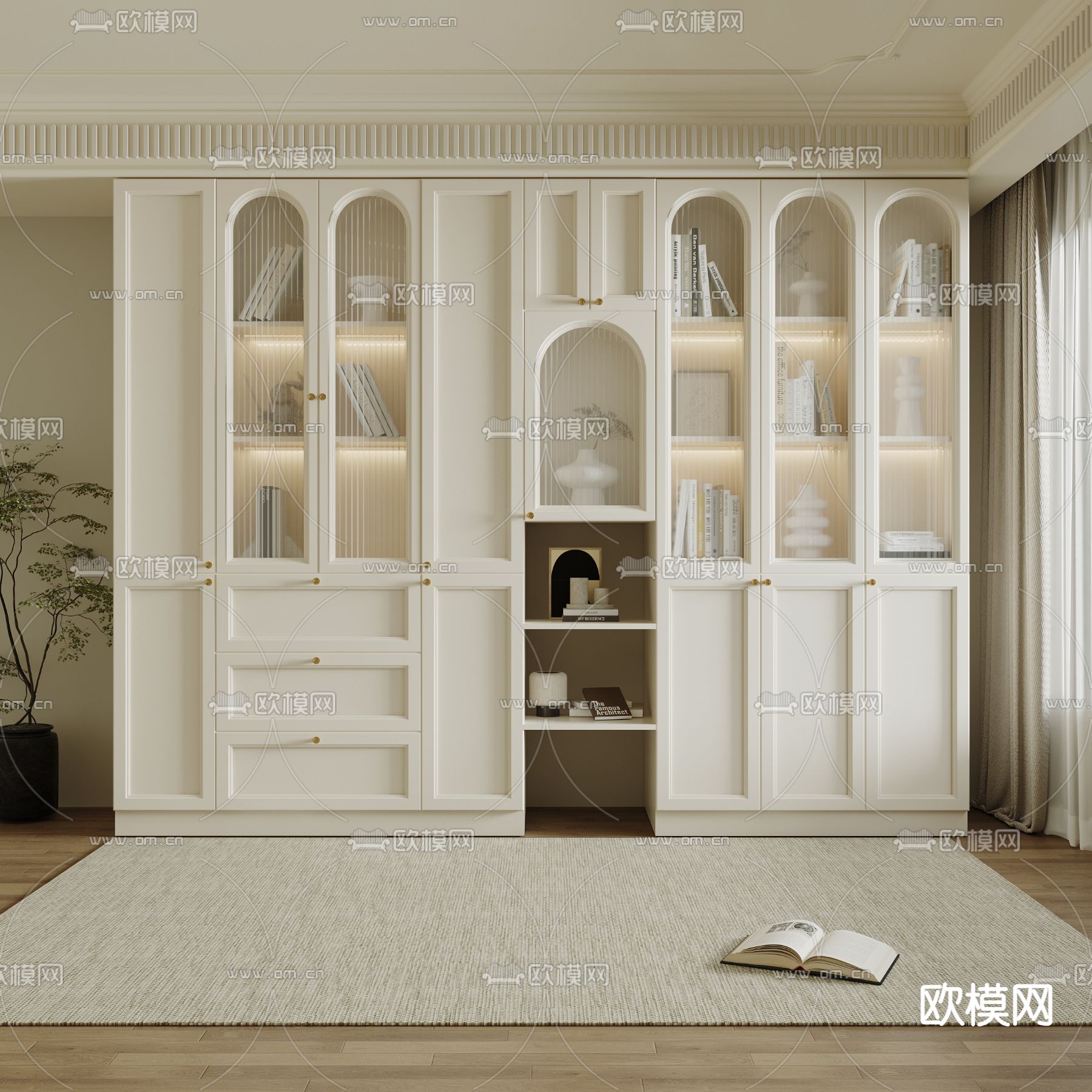 法式书柜su模型下载（渲染图1）