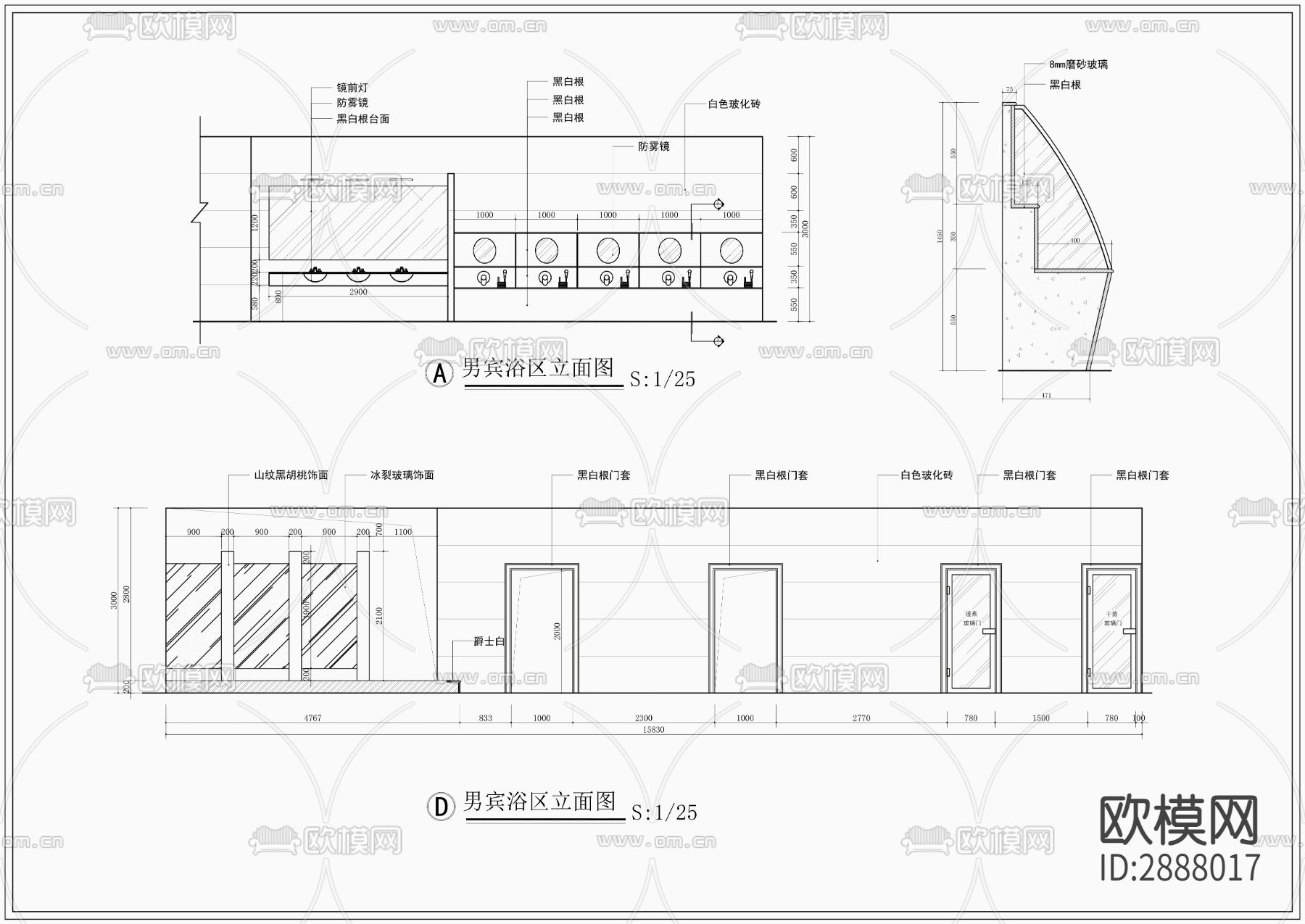 1260㎡汤泉水疗洗浴中心CAD施工图下载（渲染图3）