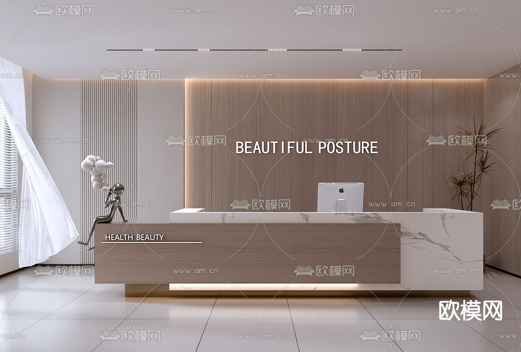 现代前台 接待台su模型下载（渲染图1）