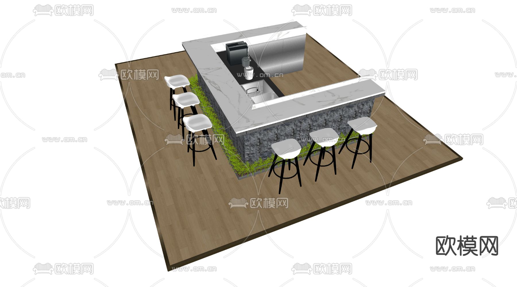 咖啡店吧台su模型下载（渲染图2）