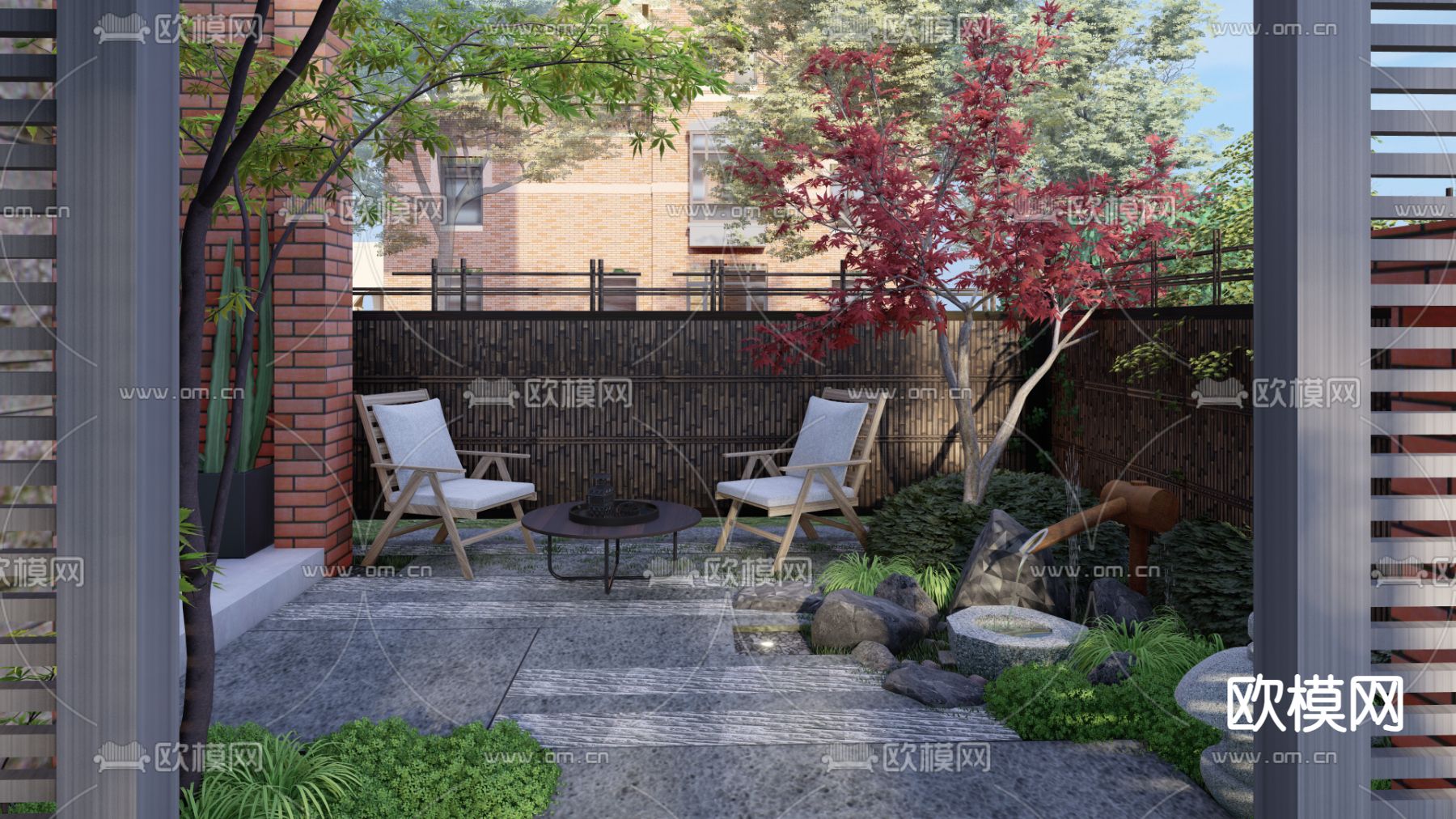 日式庭院su模型下载（渲染图2）