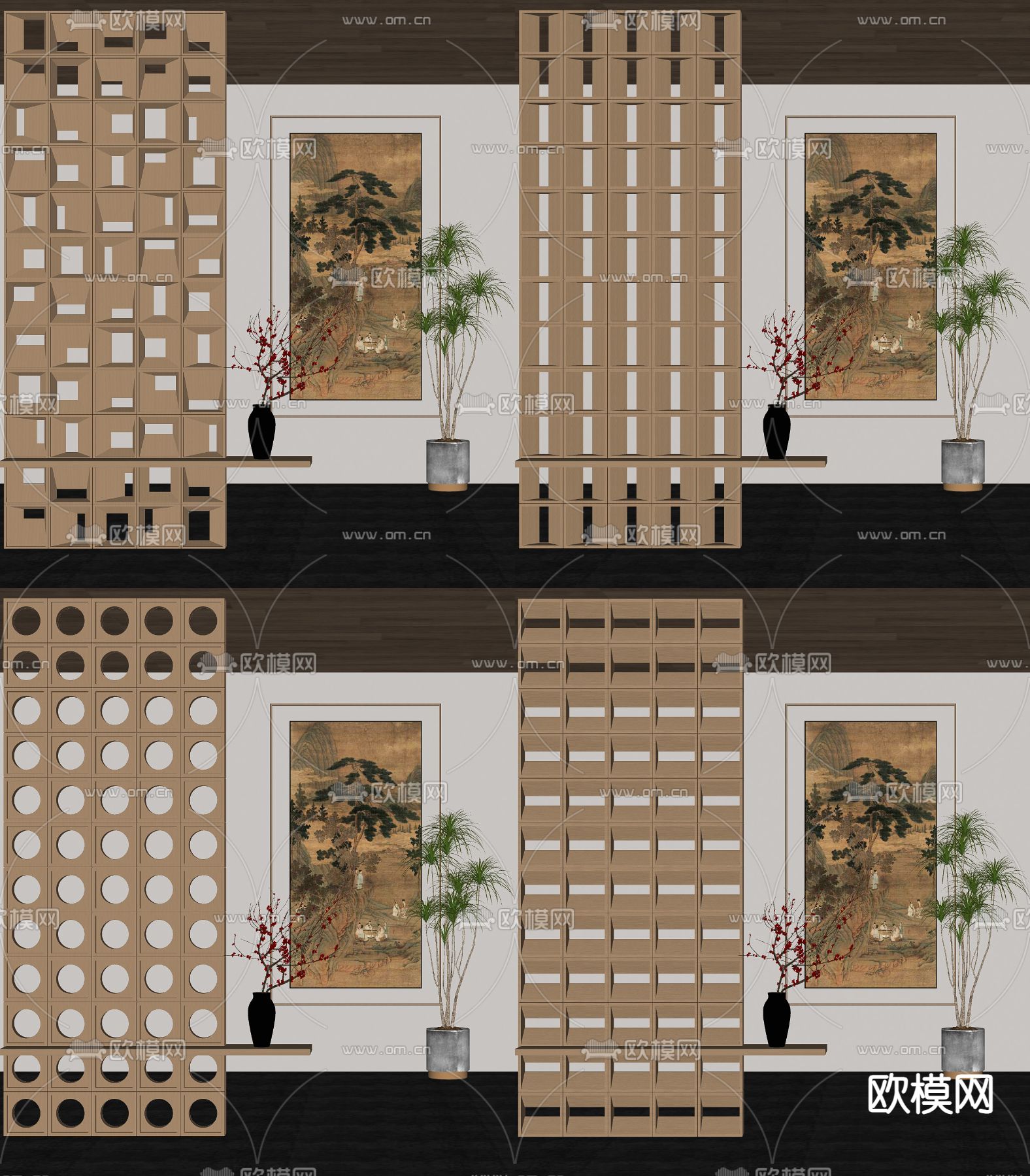 中古风装饰隔断su模型下载（渲染图2）