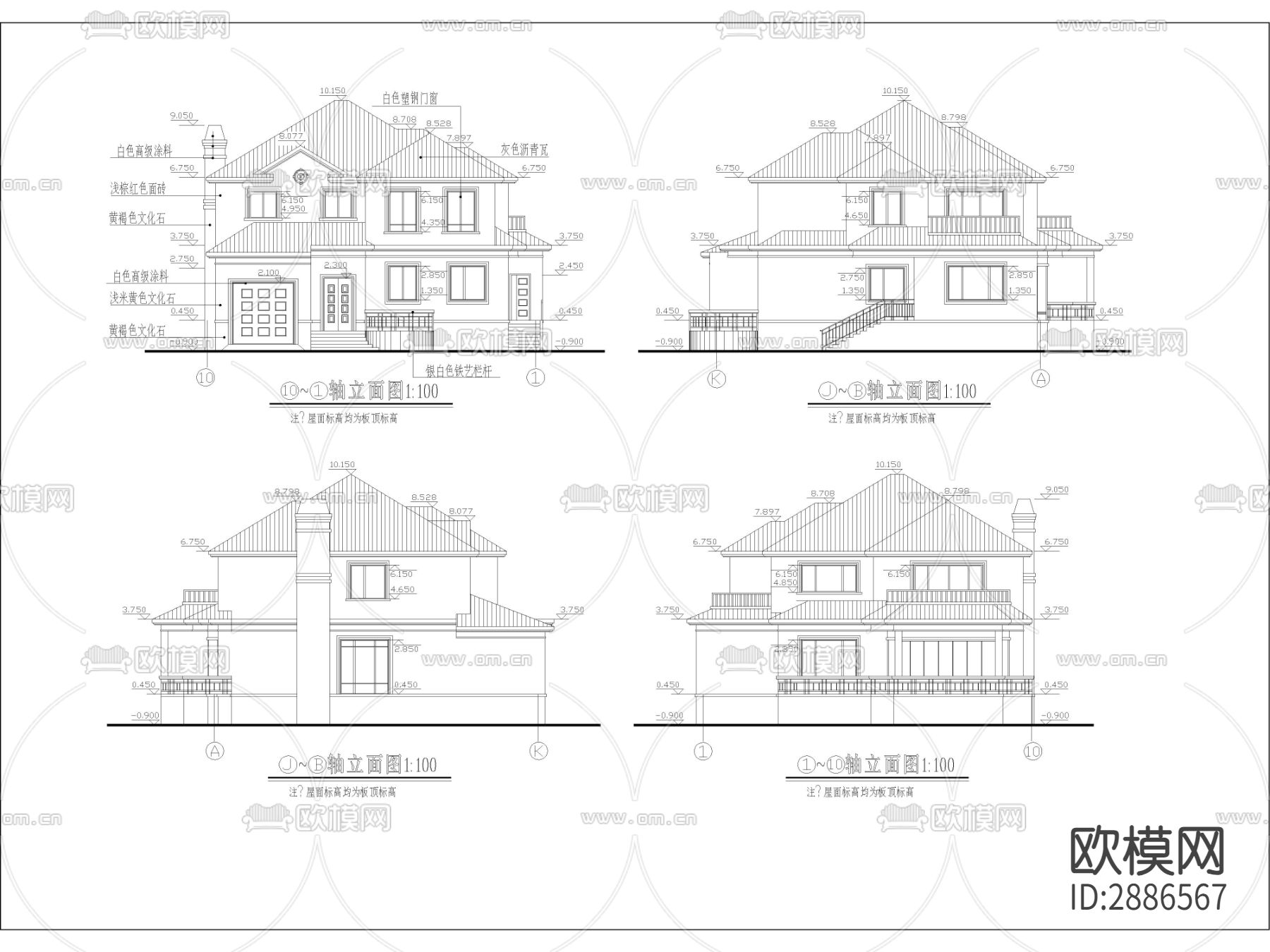 农村自建房，农村自建别墅cad施工图下载（渲染图3）