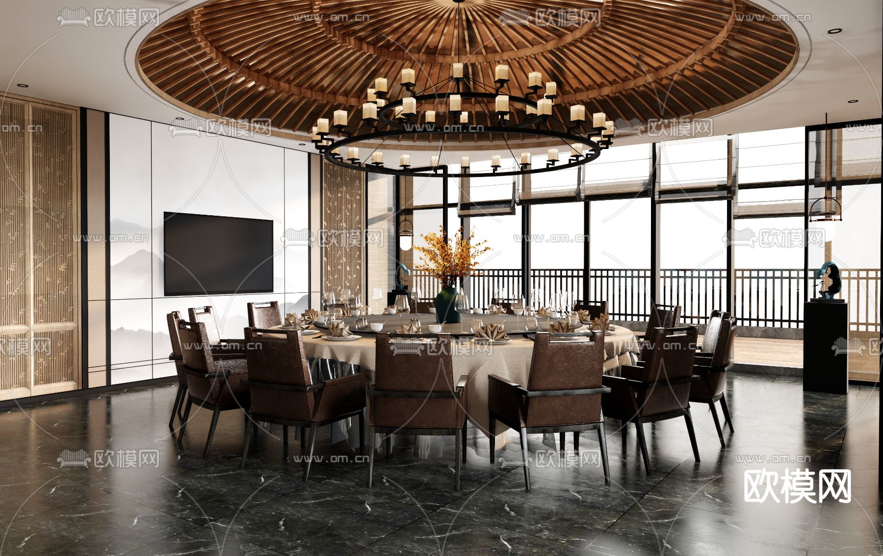 中餐厅su模型下载（渲染图1）