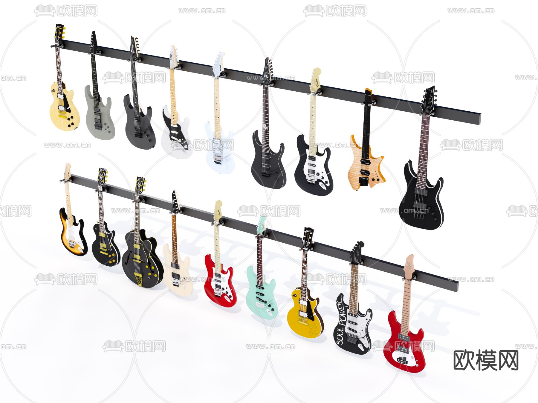 吉他乐器su模型下载（渲染图2）