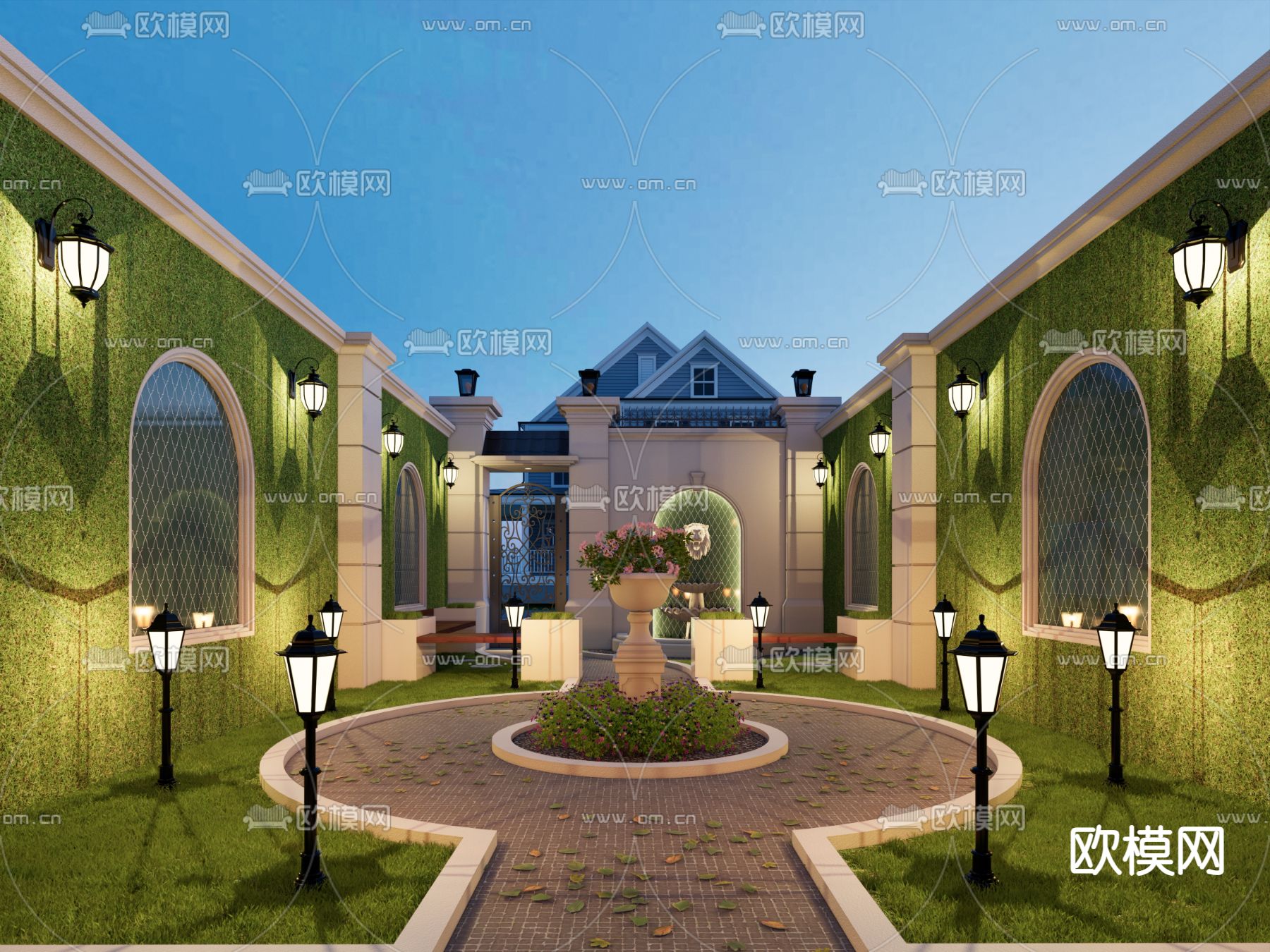 欧式庭院花园su模型下载（渲染图2）