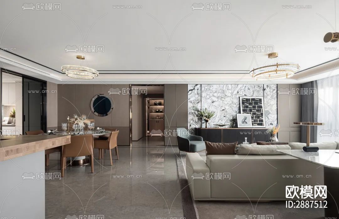 240m²样板房cad施工图下载（渲染图3）