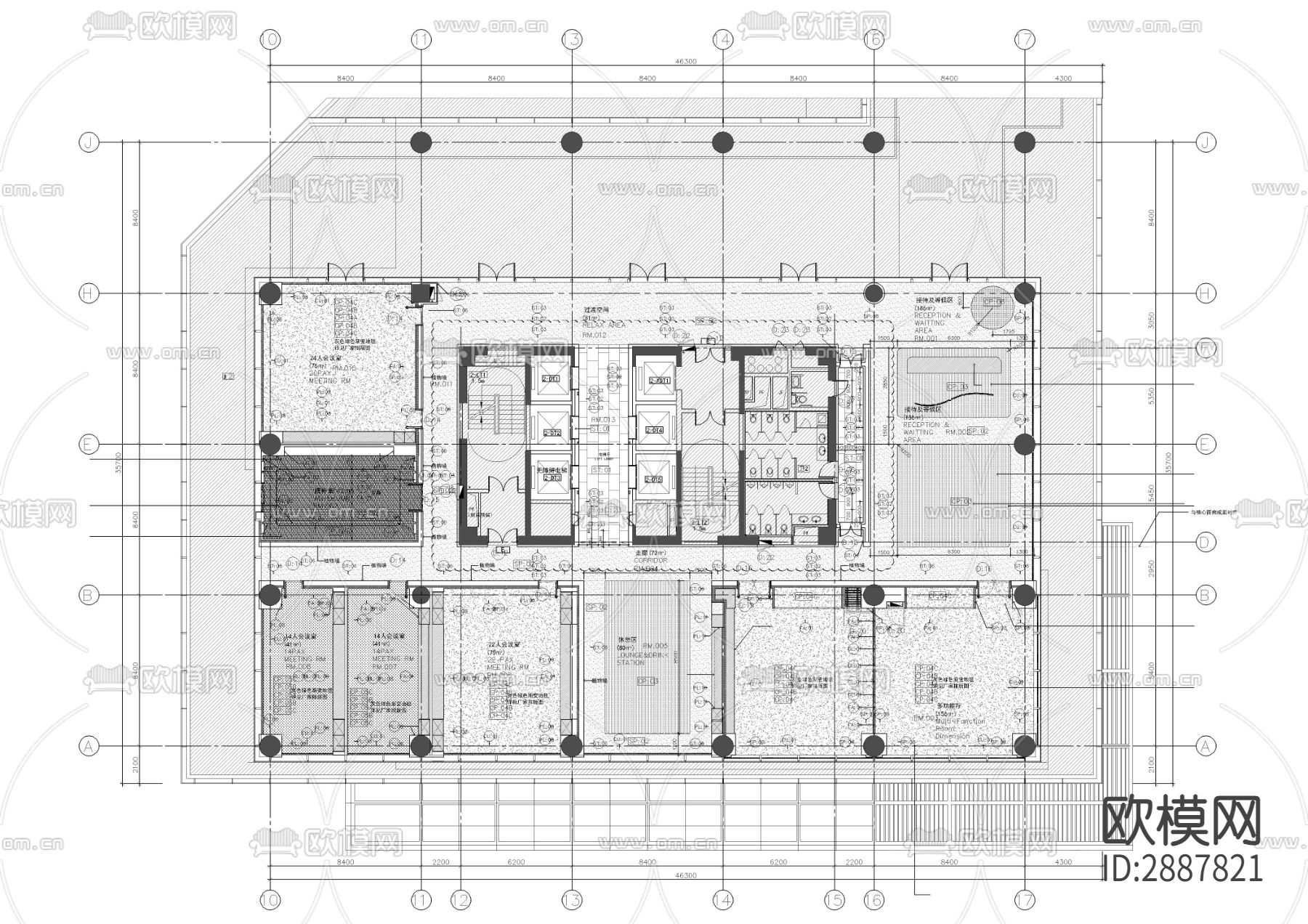 高档办公楼会议中心CAD施工图下载（渲染图4）