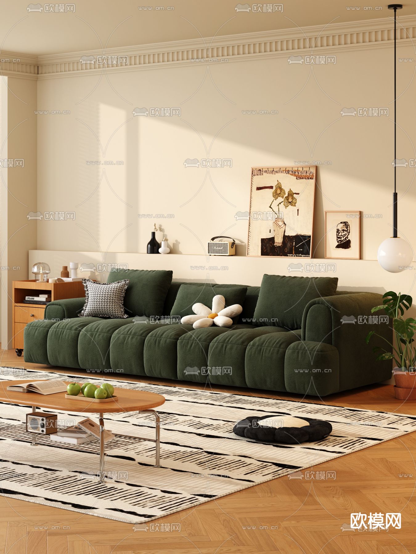 绿色沙发 多人沙发 软体沙发 三人沙发3d模型下载