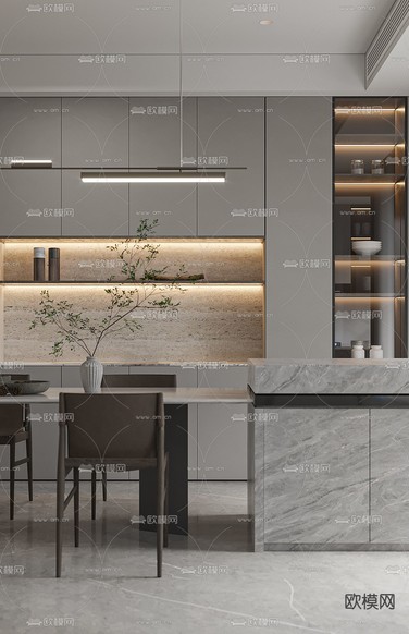 现代客厅 餐厅3d模型下载(渲染图2)