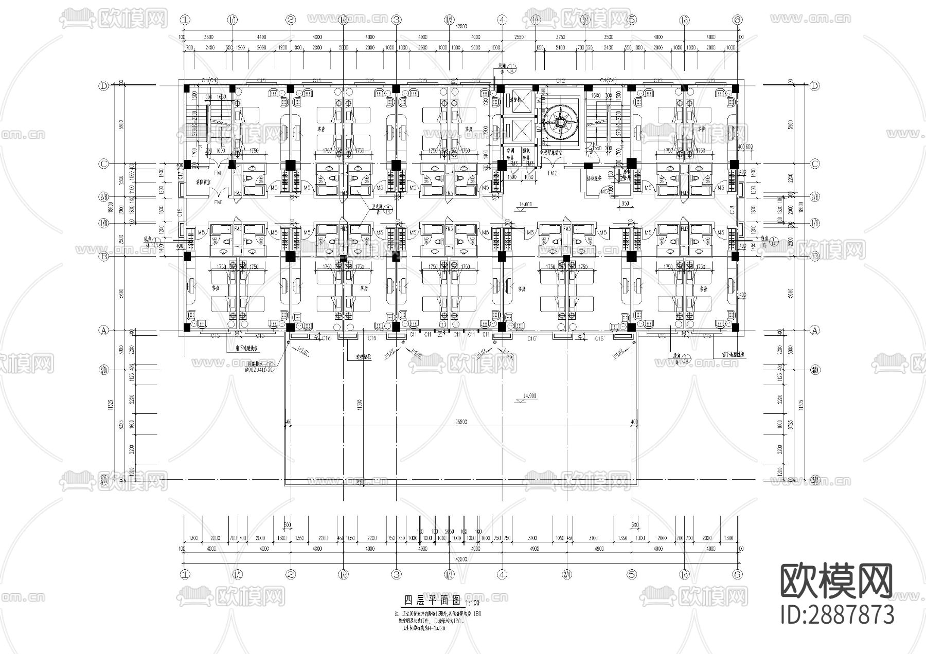 新锦城宾馆CAD平面图下载（渲染图3）