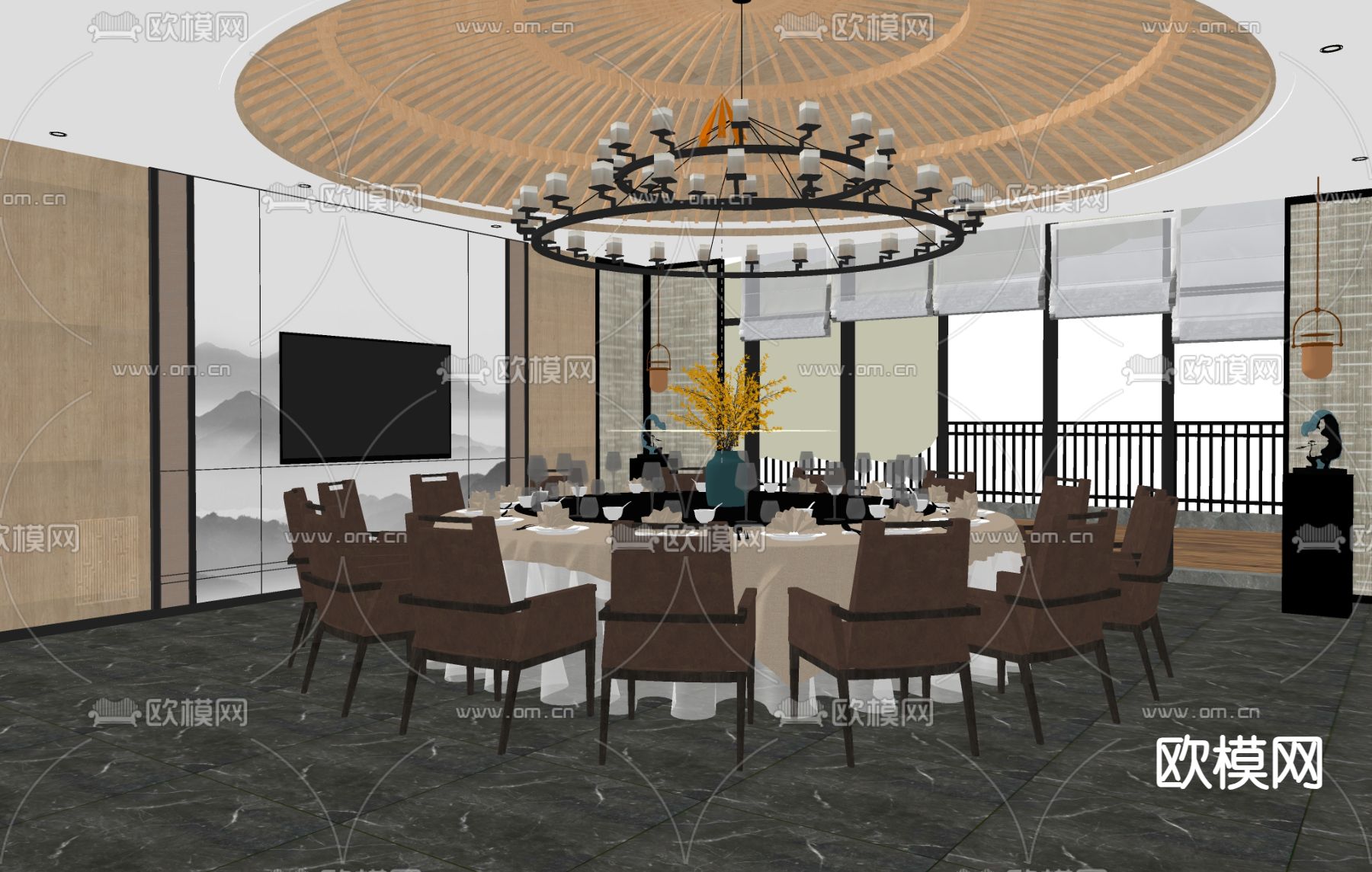 中餐厅su模型下载（渲染图2）