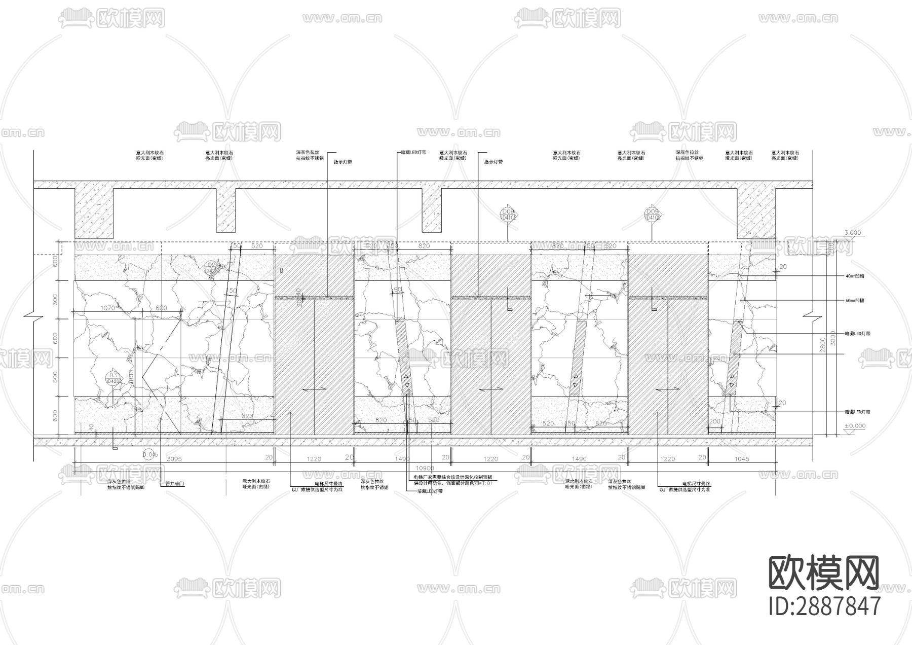 写字楼标准层电梯厅走廊卫生间CAD施工图下载（渲染图4）