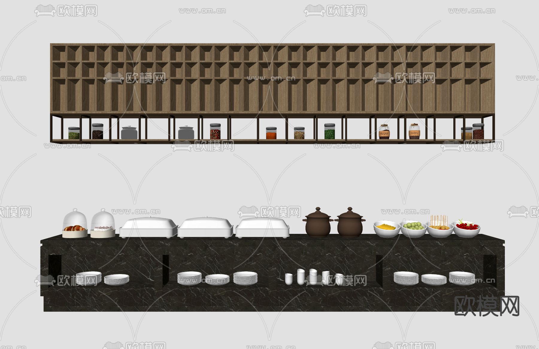 自助取餐台 调料台 置物架su模型下载（渲染图2）