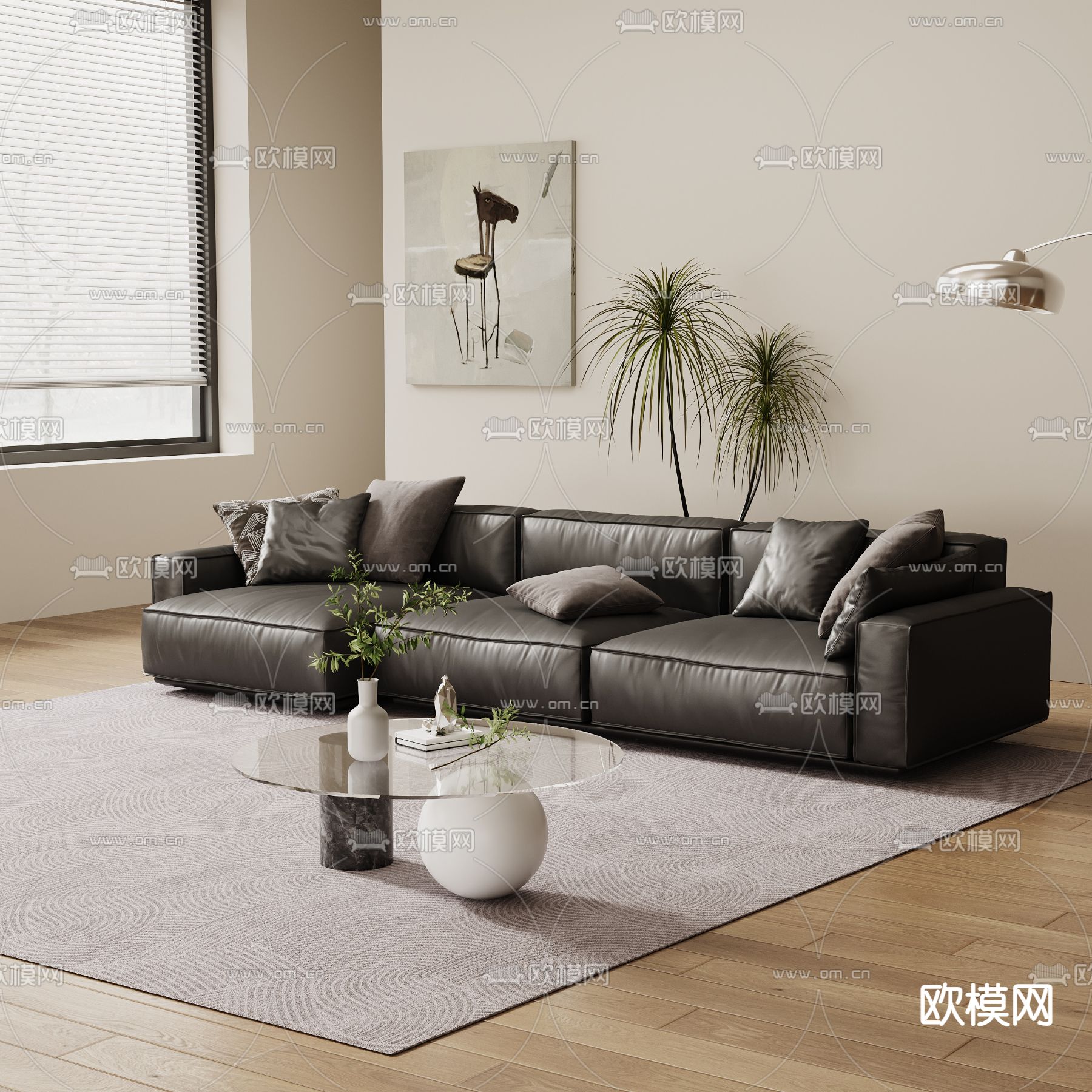 现代组合沙发su模型下载（渲染图1）