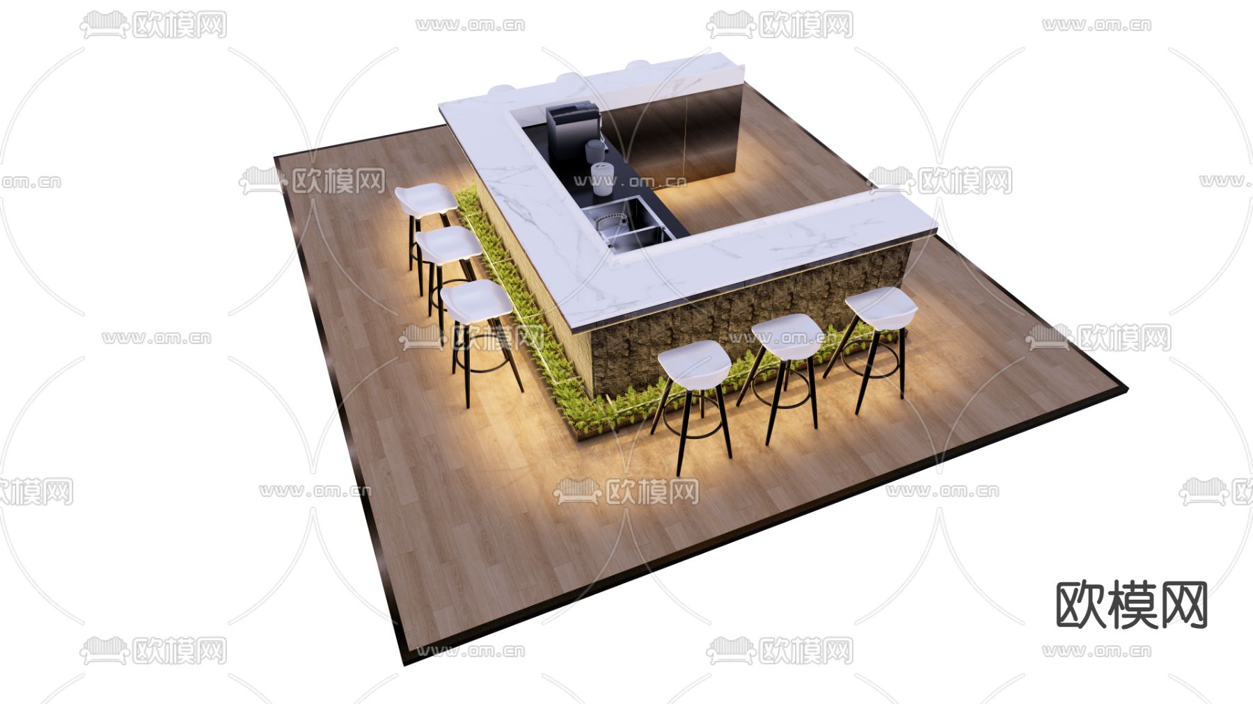 咖啡店吧台su模型下载（渲染图1）
