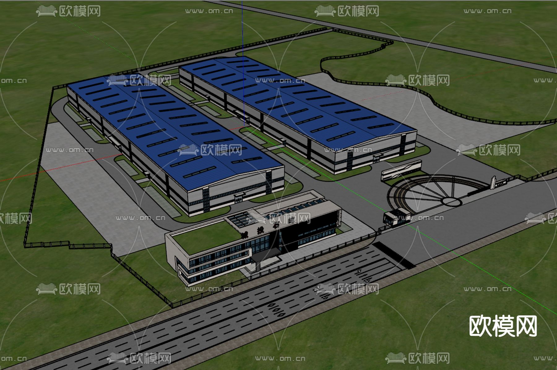 工业厂房鸟瞰su模型下载（渲染图2）