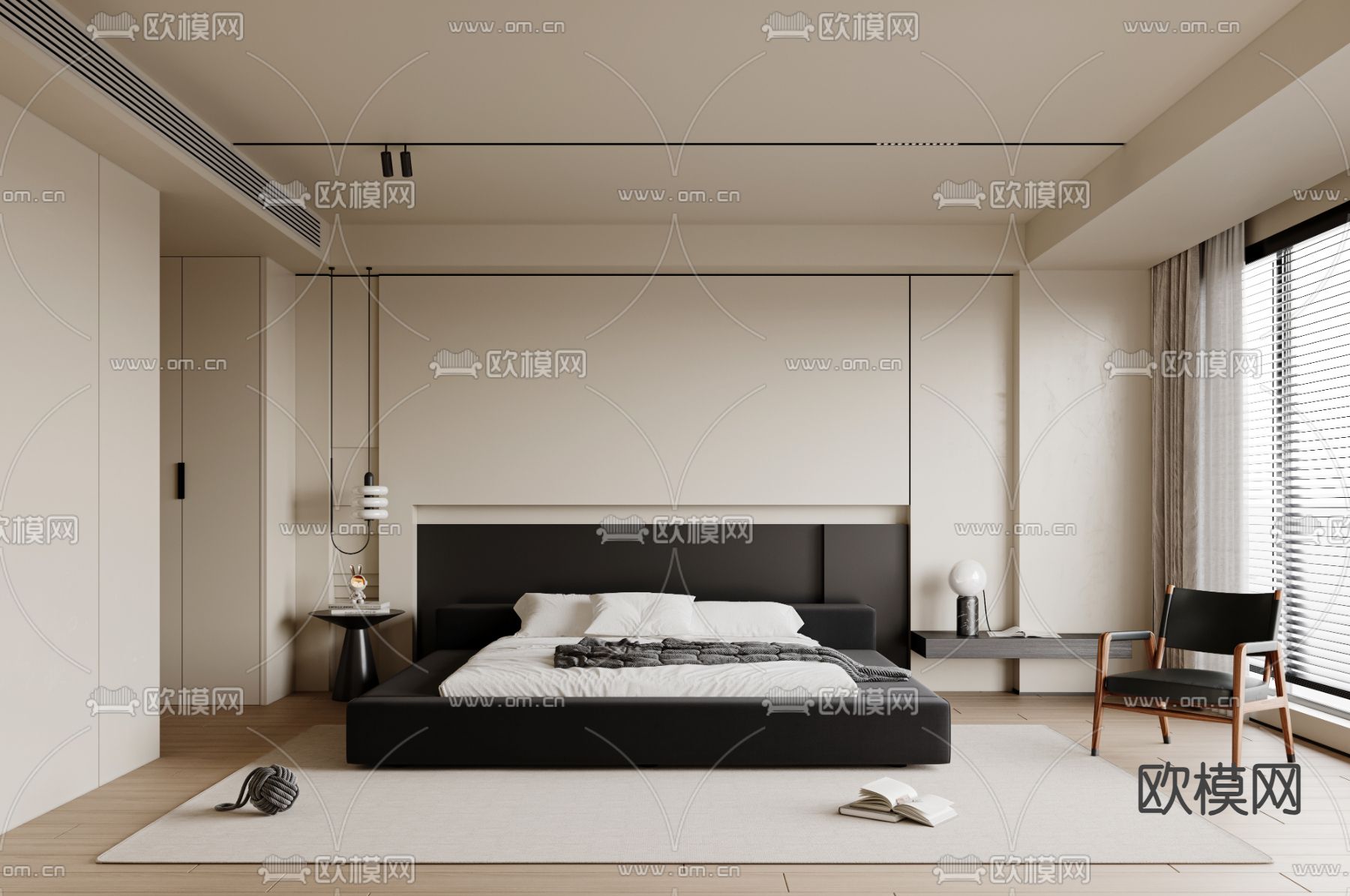 奶油风卧室 主人房3d模型下载