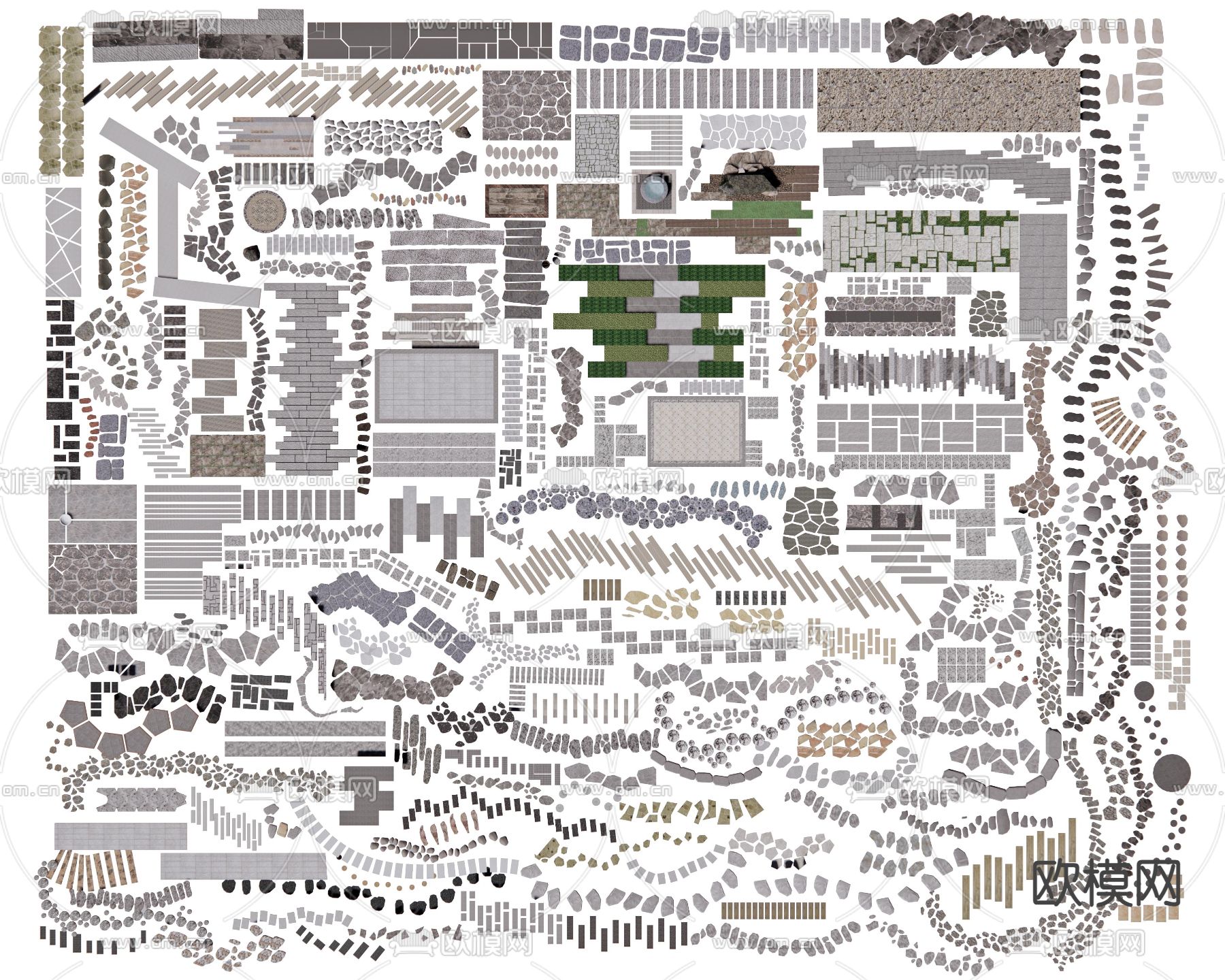 中式汀步 庭院铺装 青石板路3d模型下载