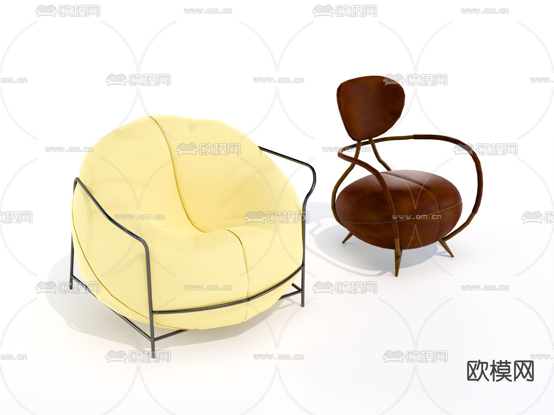 后现代单人沙发su模型下载（渲染图1）