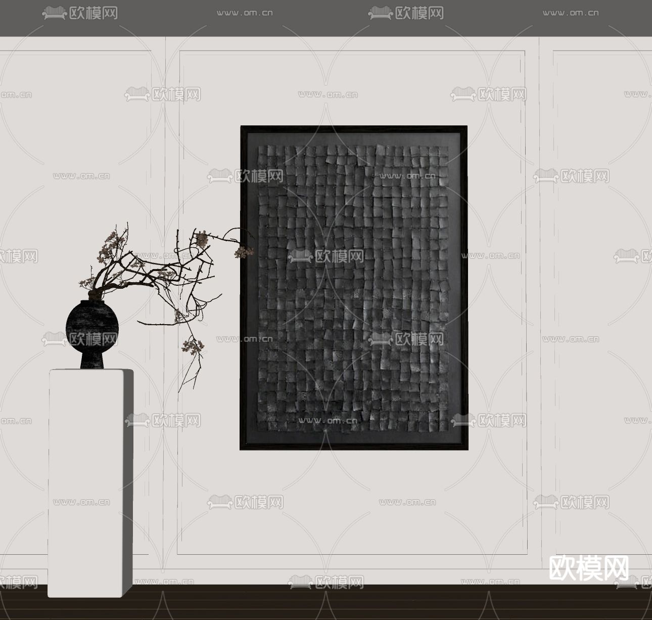 侘寂风装饰画su模型下载（渲染图2）