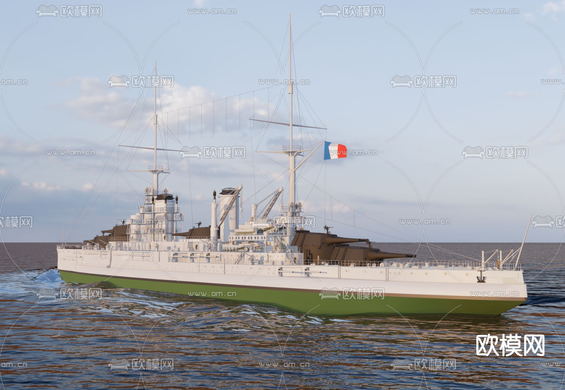 法国军舰 老式战列舰su模型下载（渲染图4）