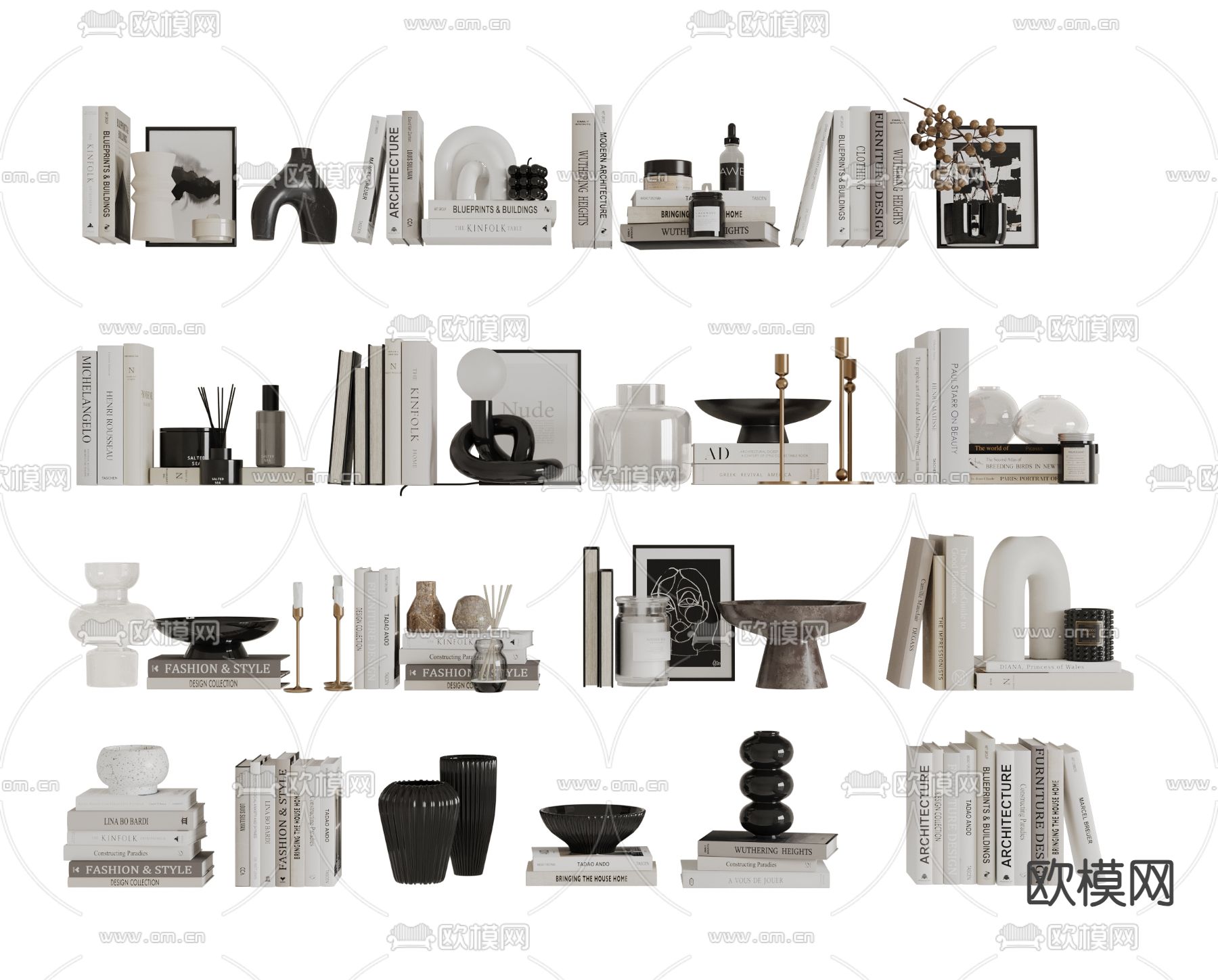现代装饰品 摆件 书籍 陶罐 烛台 挂画 香薰3d模型下载