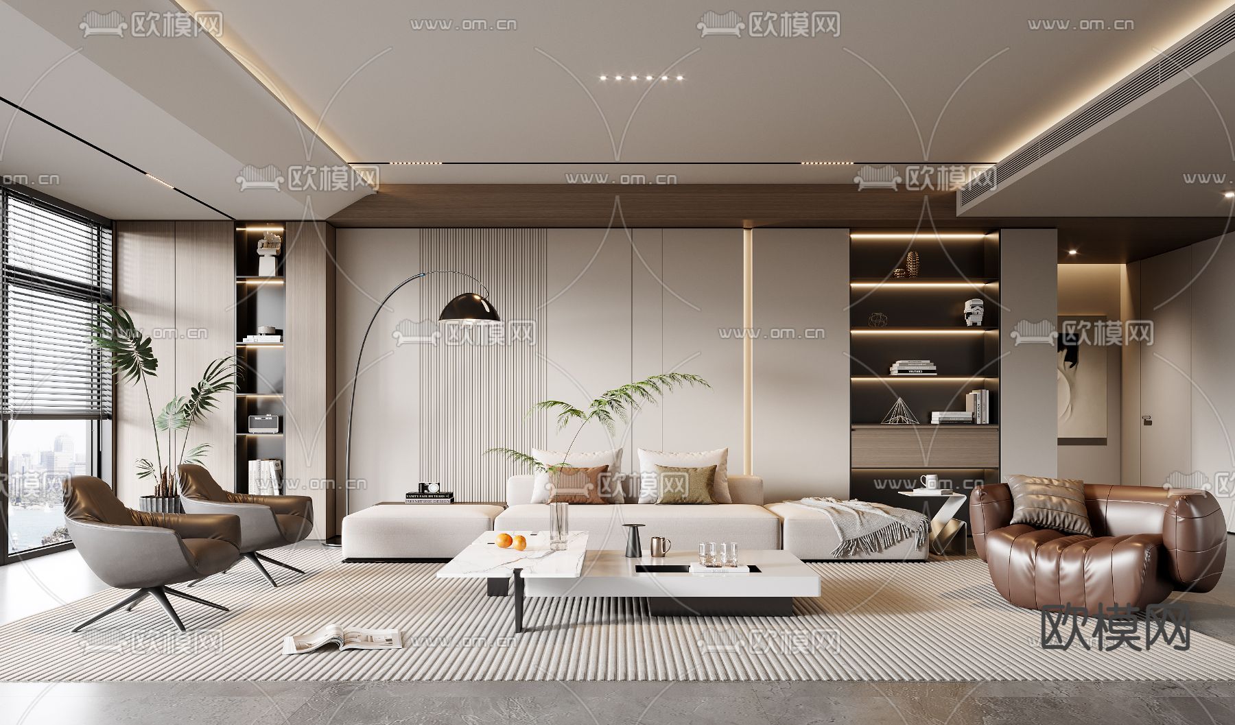 现代客厅3d模型下载