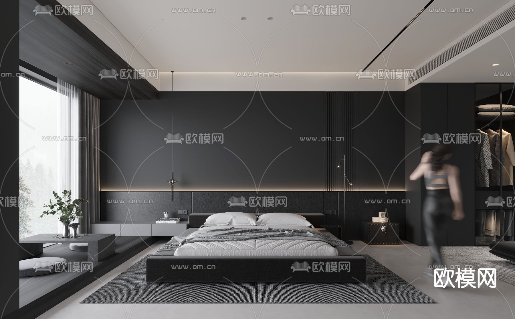 暗黑风卧室su模型下载（渲染图1）