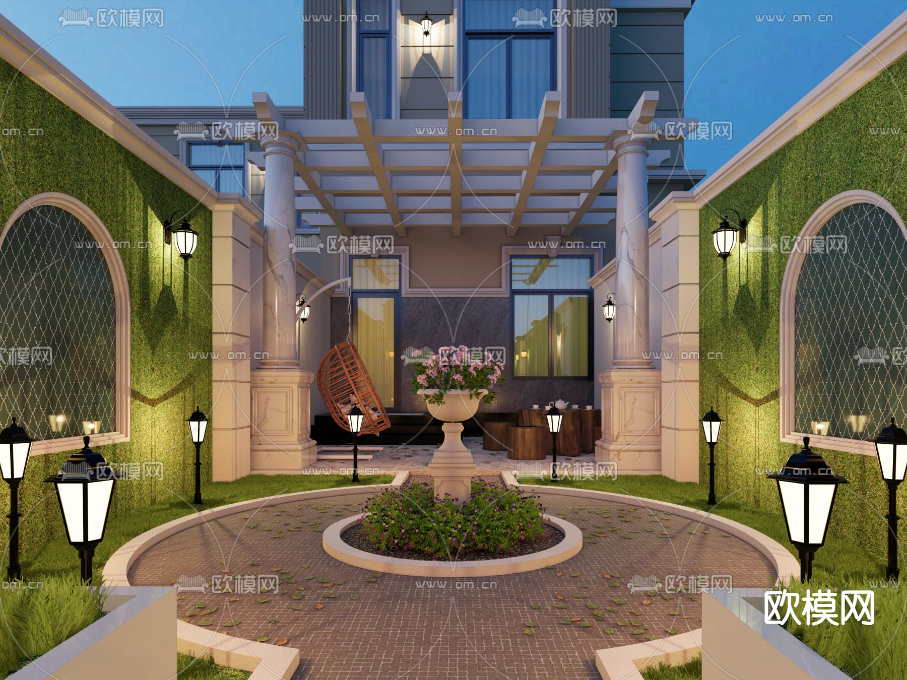 欧式庭院花园su模型下载（渲染图3）
