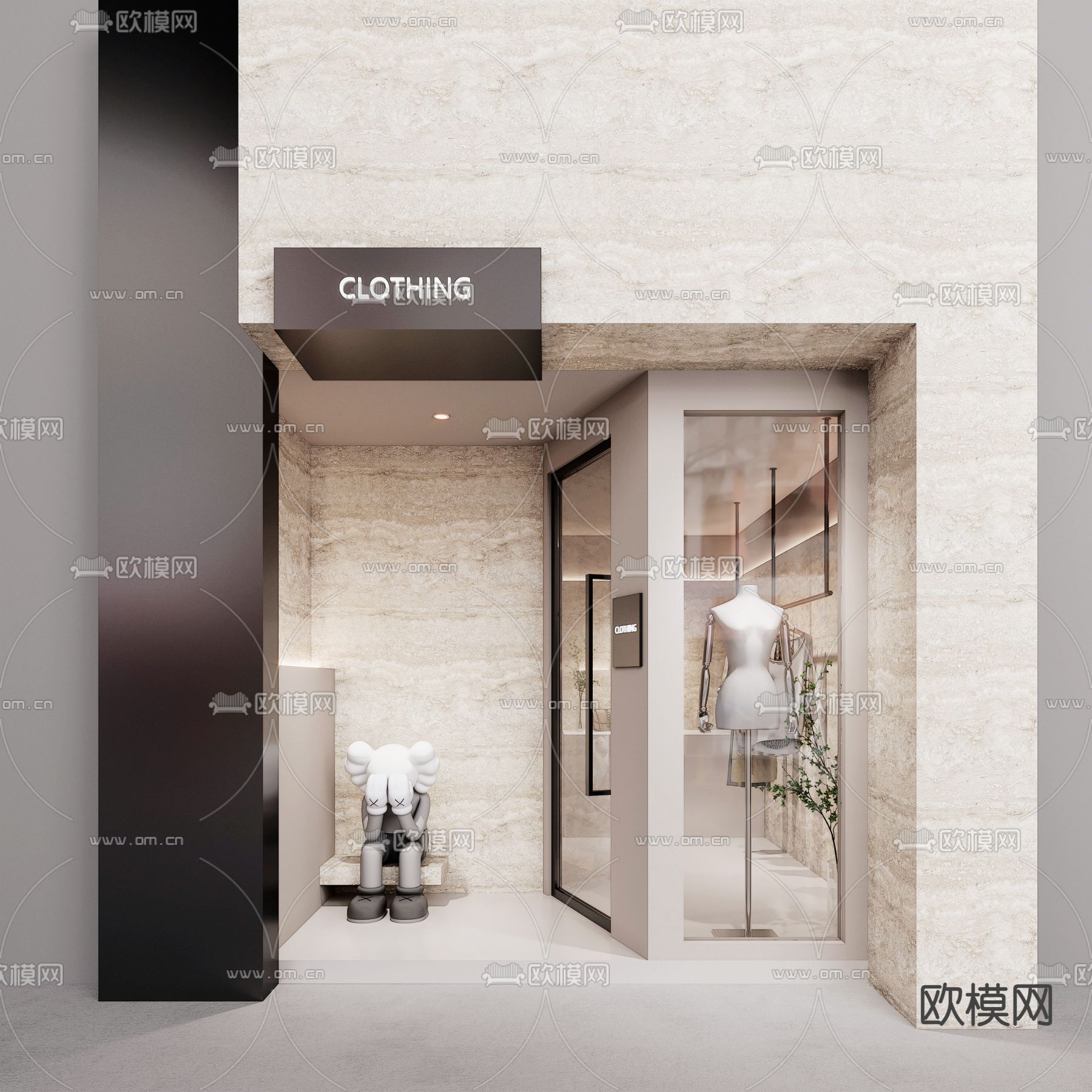 服装店 门头门面su模型下载（渲染图1）