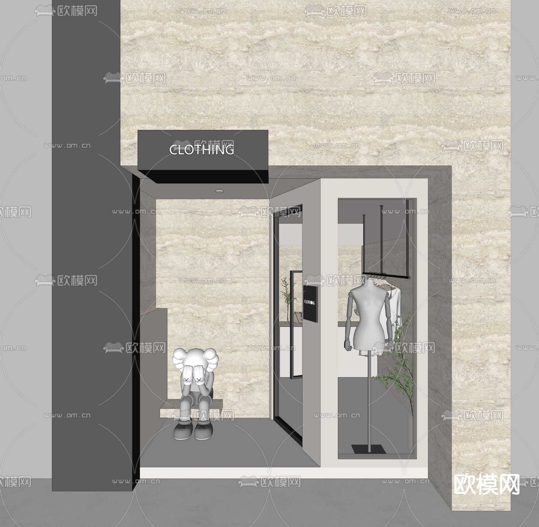 服装店 门头门面su模型下载（渲染图2）