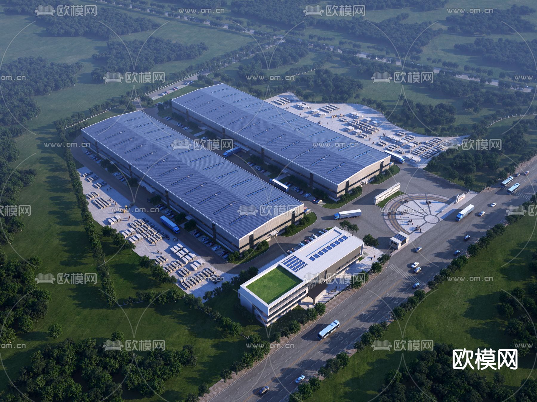 工业厂房鸟瞰su模型下载（渲染图1）