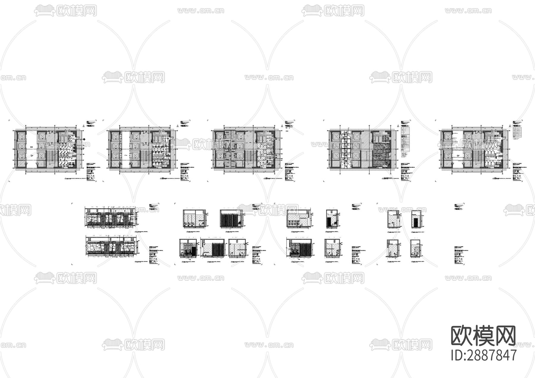 写字楼标准层电梯厅走廊卫生间CAD施工图下载（渲染图5）