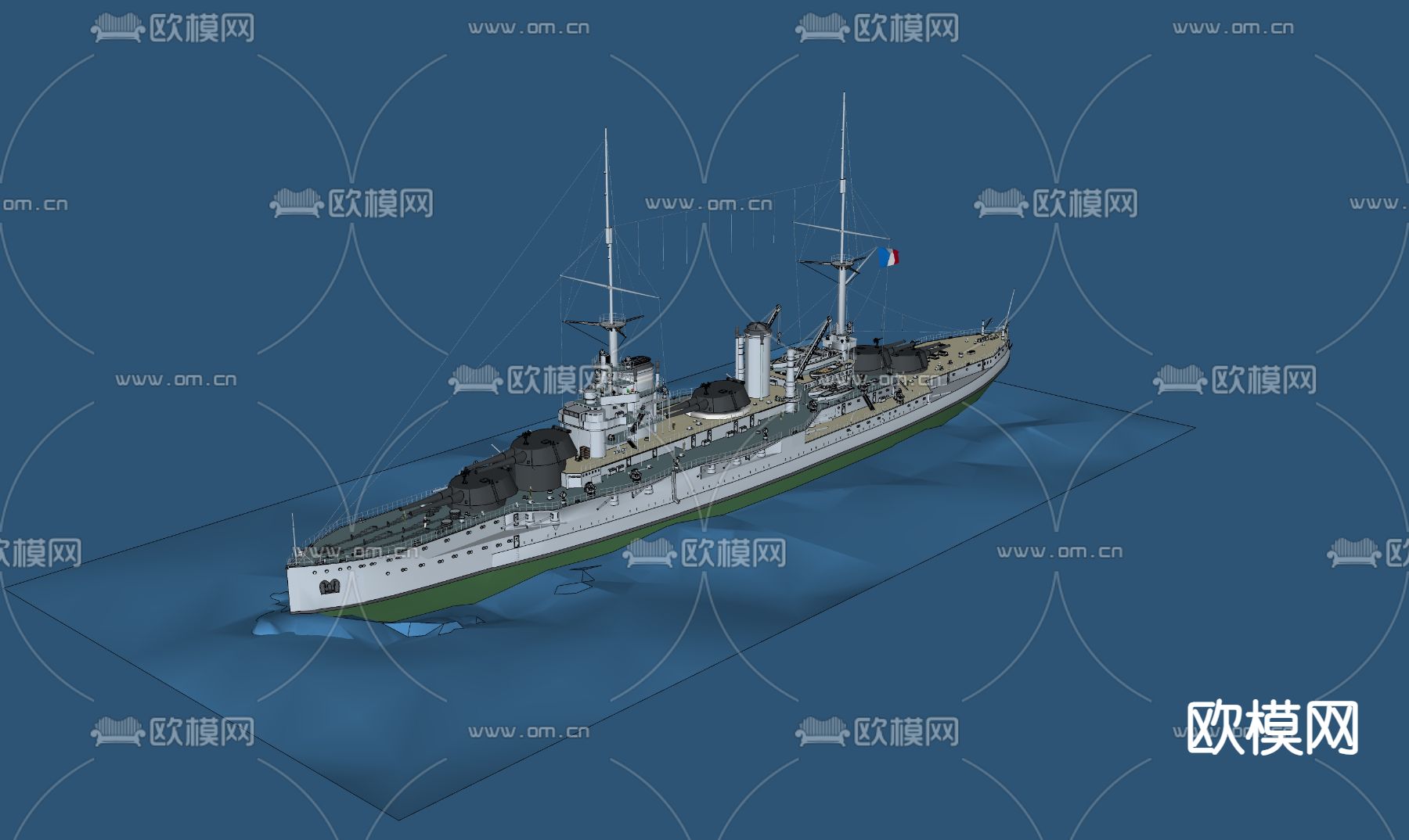 法国军舰 老式战列舰su模型下载（渲染图2）