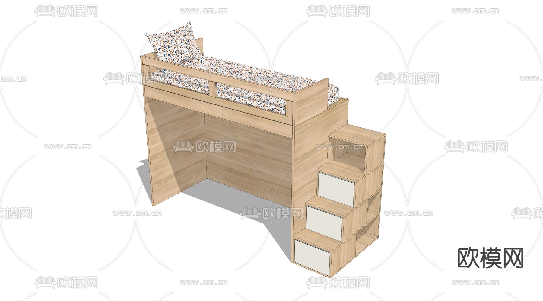 单人床 宿舍床su模型下载（渲染图2）