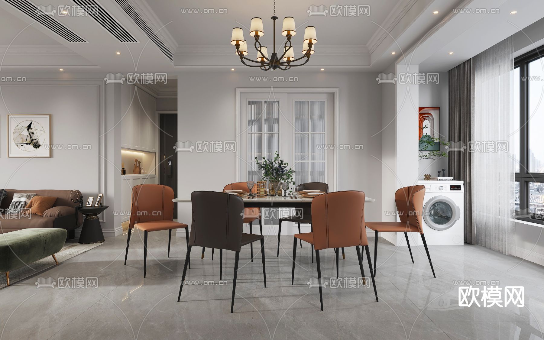 美式客厅 餐厅3d模型下载（渲染图5）