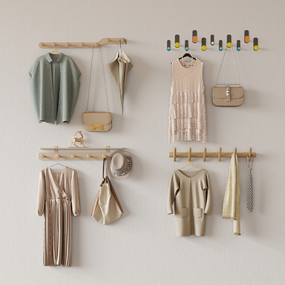  现代挂衣钩 衣服 帽子 包包su模型 