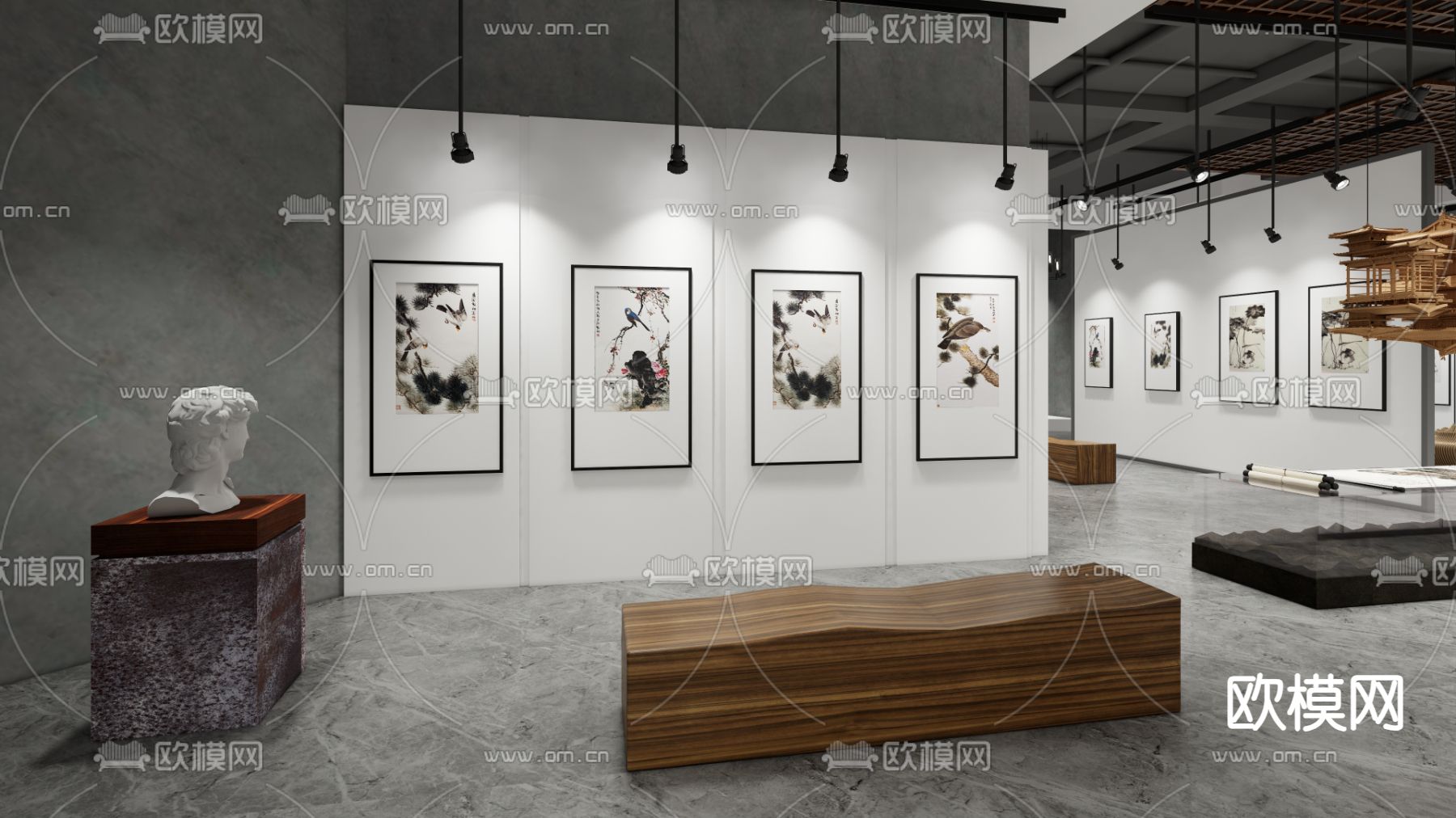 新中式国画展厅su模型下载（渲染图4）