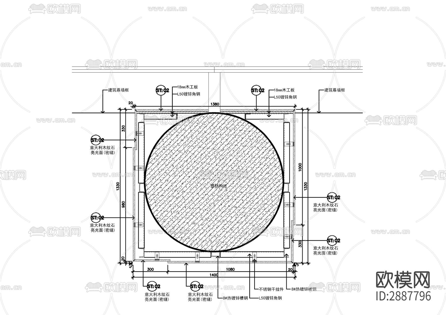 大堂墙身CAD大样图下载（渲染图3）