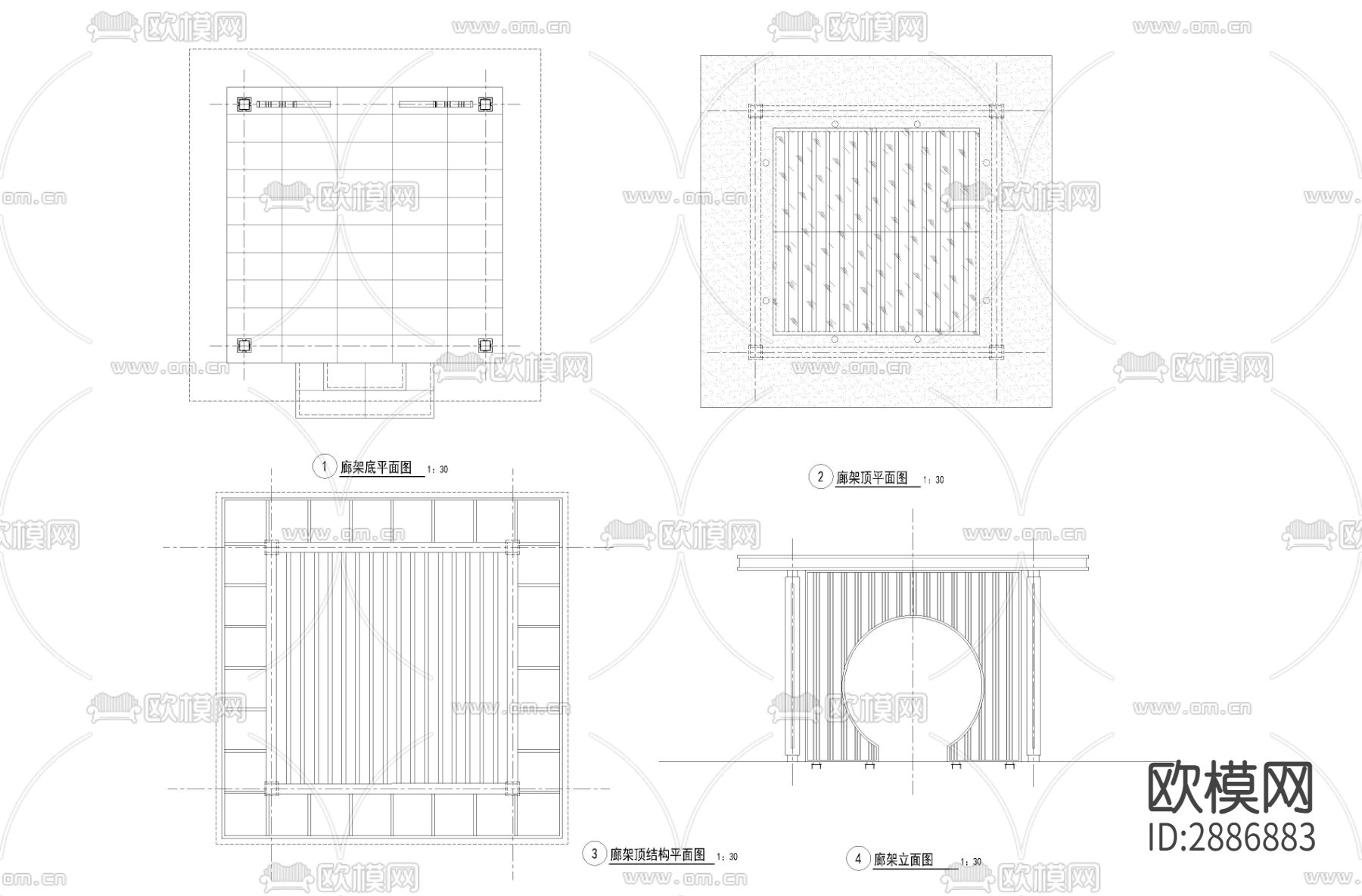 中式方亭cad大样图下载（渲染图1）