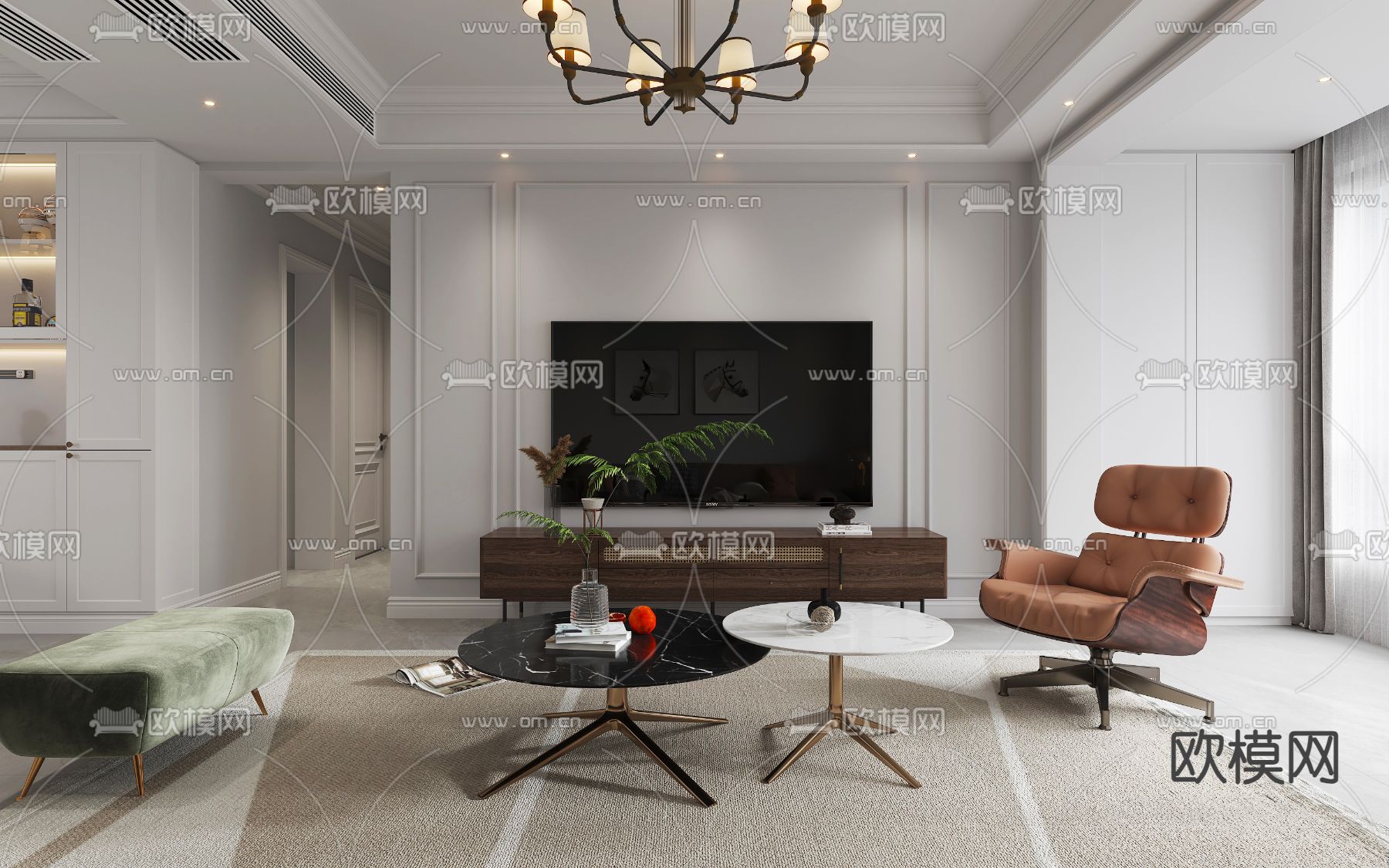 美式客厅 餐厅3d模型下载（渲染图2）