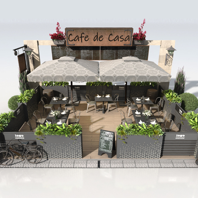  商业外摆 户外桌椅su模型 