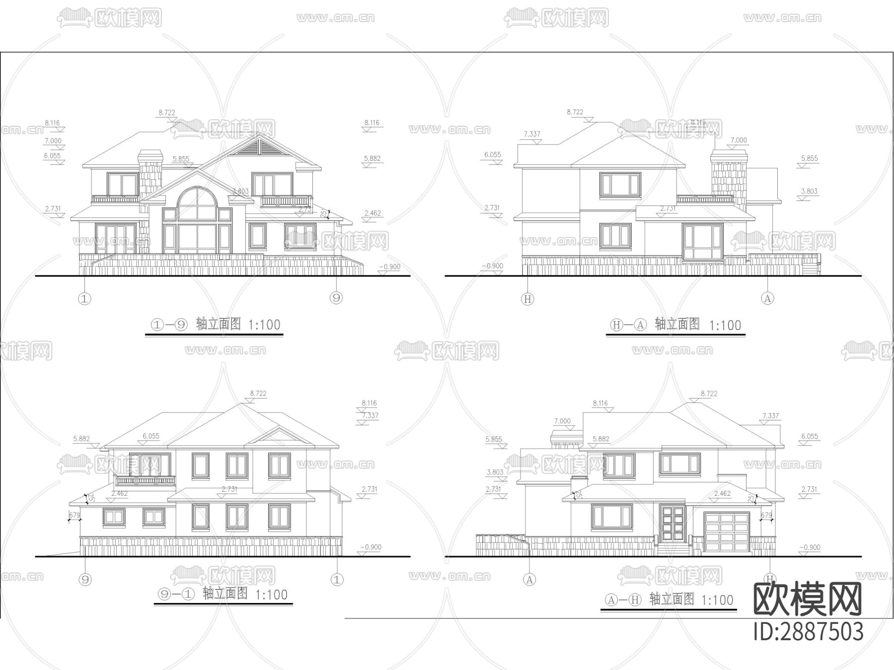 农村自建房 独栋别墅CAD施工图下载（渲染图3）