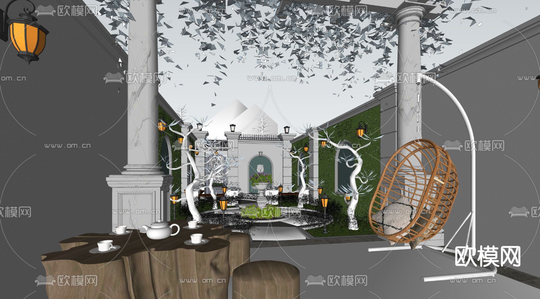 欧式庭院花园su模型下载（渲染图4）
