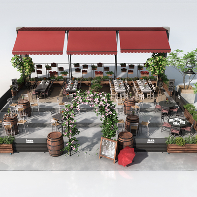  商业外摆 户外桌椅su模型 